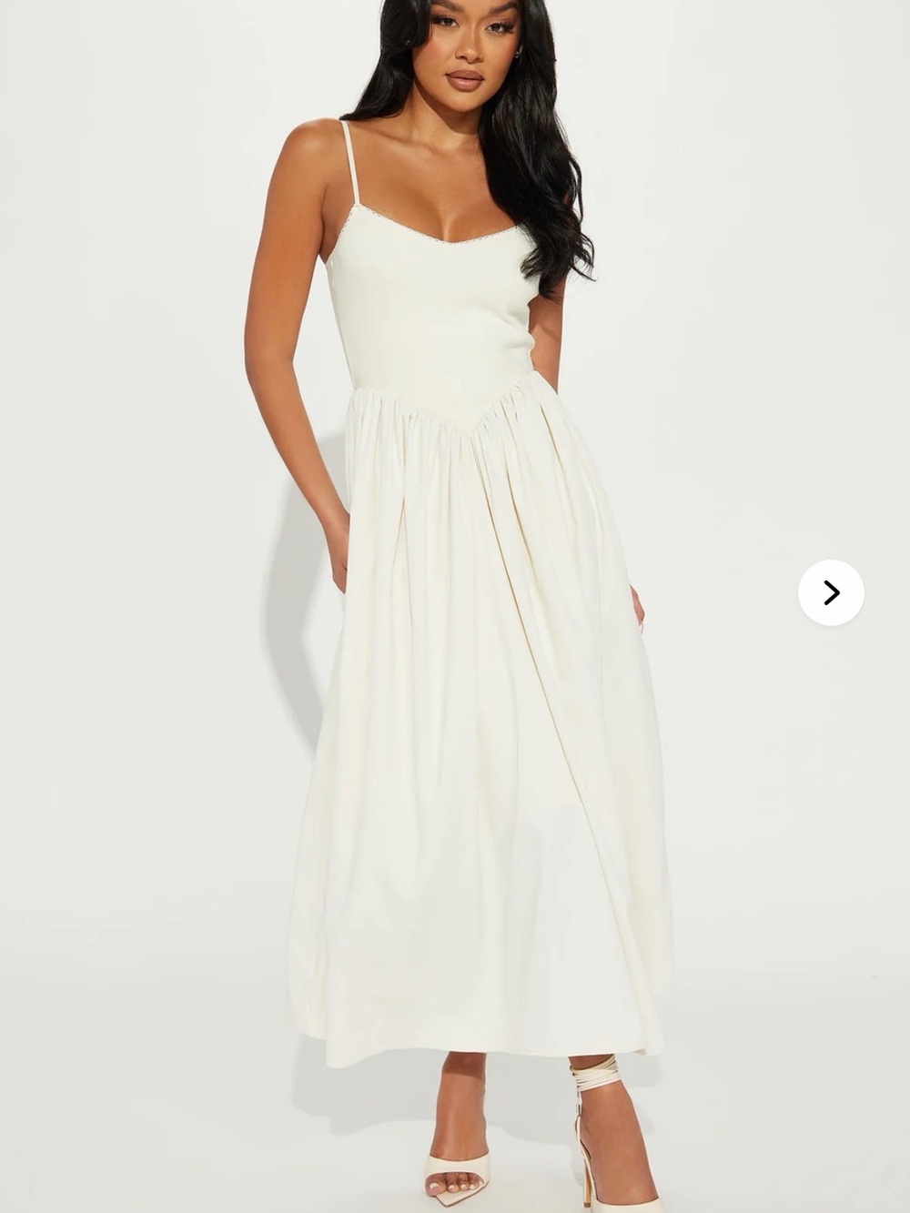 Fashion Nova Elegant Cream Spaghetti-Strap Maxi Dress